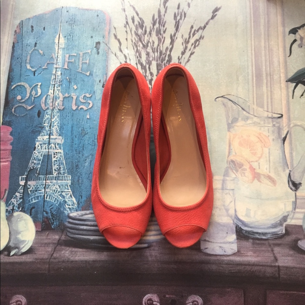 Cole Haan low wedge peep toe Nike Air sole
